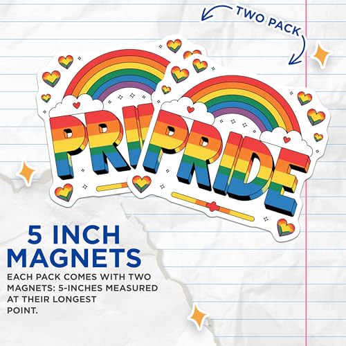 (2 Pack) Pride Magnets Magnets - Rainbow Decor - LGBTQ+ Support - 5" On Longest Side - Made in USA - Sticks to Refrigerators & Metal Surfaces - MAG9155