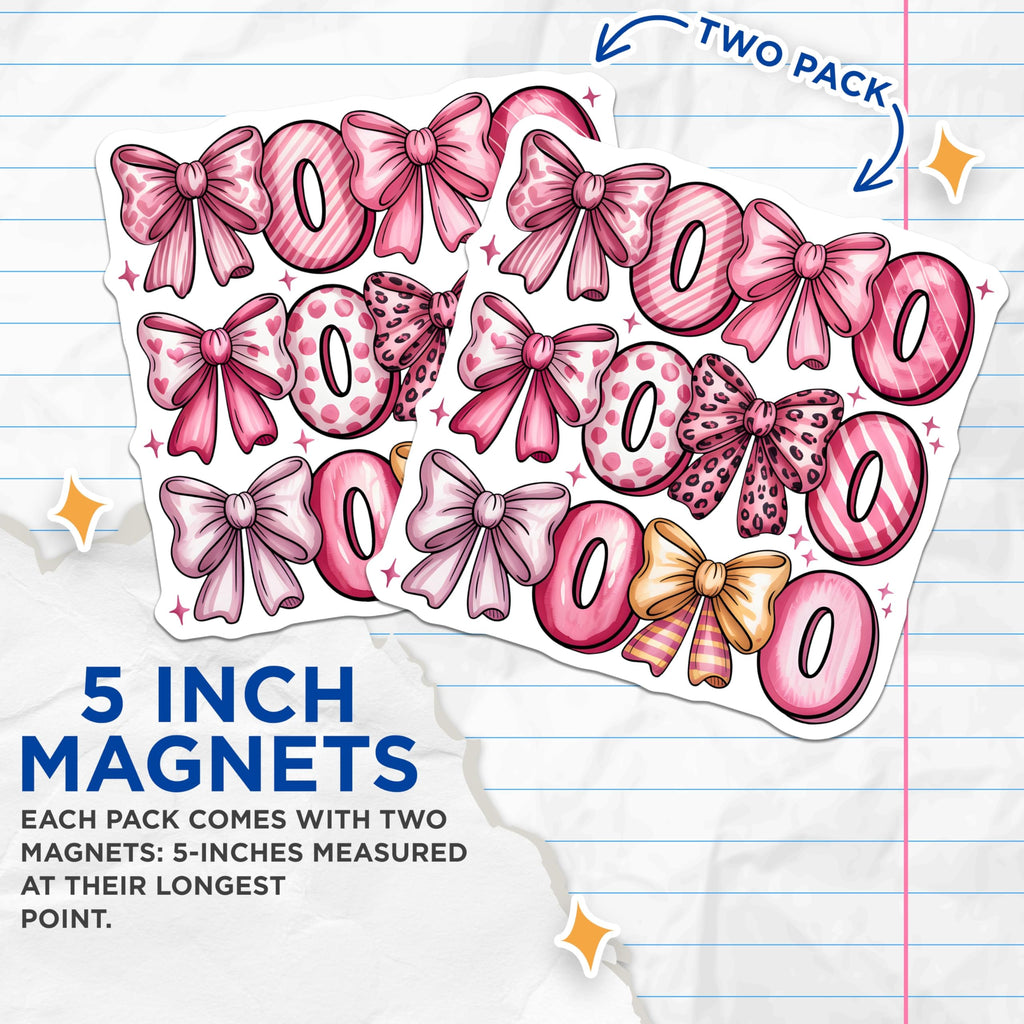 (2 Pack) XOXO Pink Bows Magnets - Coquette Valentine Aesthetic - Hugs Kisses Decor - 5 Inches On Longest Side - Thick Durable Magnet - Made in USA - MAG30839