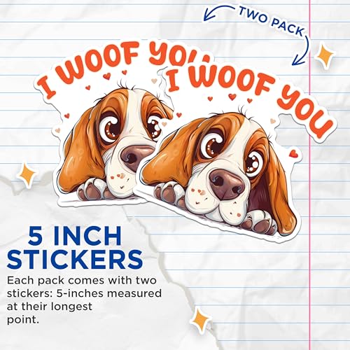 (2 Packs) I Woof You Bloodhound Stickers - Bloodhound Mom Or Dad Decals - 5 Inches On Longest Side - Premium Vinyl Decal - Sticks to Any Smooth Flat Surface - Made in USA - BMCS2371