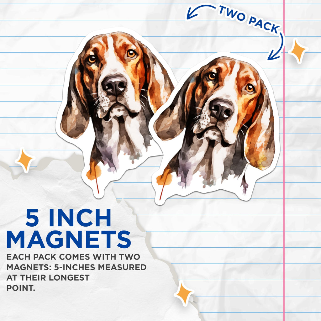 (2 Pack) Beagle Dog Magnets - Watercolor Pet Lover Decor - Hound Breed Fridge Art - Dog Mom Pet Parent - 5 Inches On Longest Side - Thick Durable Magnet - Made in USA - MAG30577