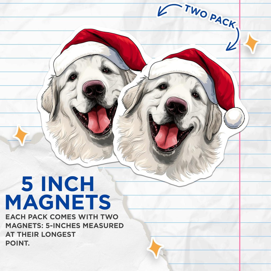 (2 Pack) Great Pyrenees Christmas Magnets - Festive Dog Decor - Dog Lover Holiday - 5 Inches On Longest Side - Thick Durable Magnet - Made in USA - MAG28527
