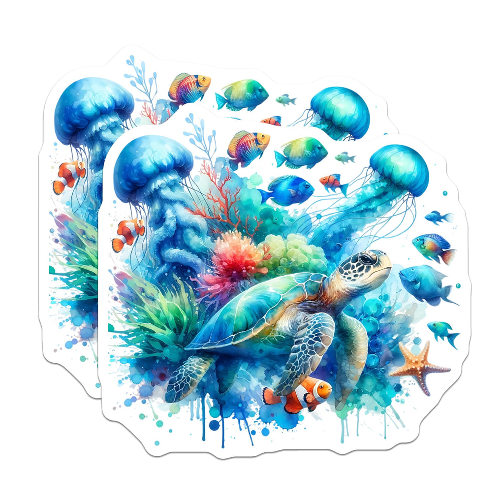 (2 Pack) Sea Turtle Magnets - Ocean Life Decor - Aquatic Animal Fridge Art - 5" On Longest Side - Premium Magnet - for Cars, Refrigerators, Toolboxes, Lockers - Made in USA - MAG14812