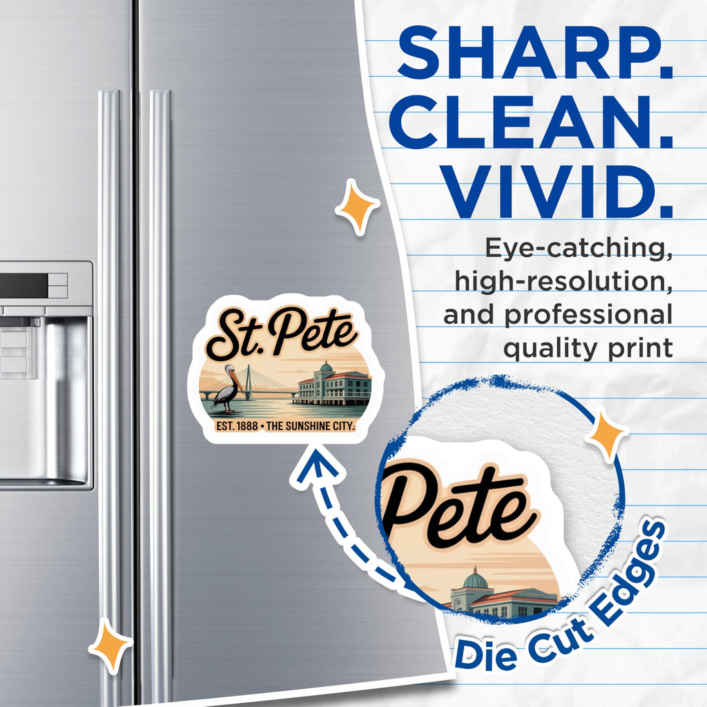(2 Pack) St Pete Florida Magnets - Sunshine City Travel Decor - Tampa Bay Souvenir - 5" On Longest Side - Premium Magnet - for Cars, Refrigerators, Toolboxes, Lockers - Made in USA - MAG17304