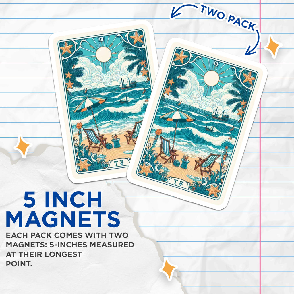 (2 Pack) Beach Magnets - Summer Vacation Vibes - Tropical Coast Decor - 5" On Longest Side - Premium Magnet - for Cars, Refrigerators, Toolboxes, Lockers - Made in USA - MAG15626