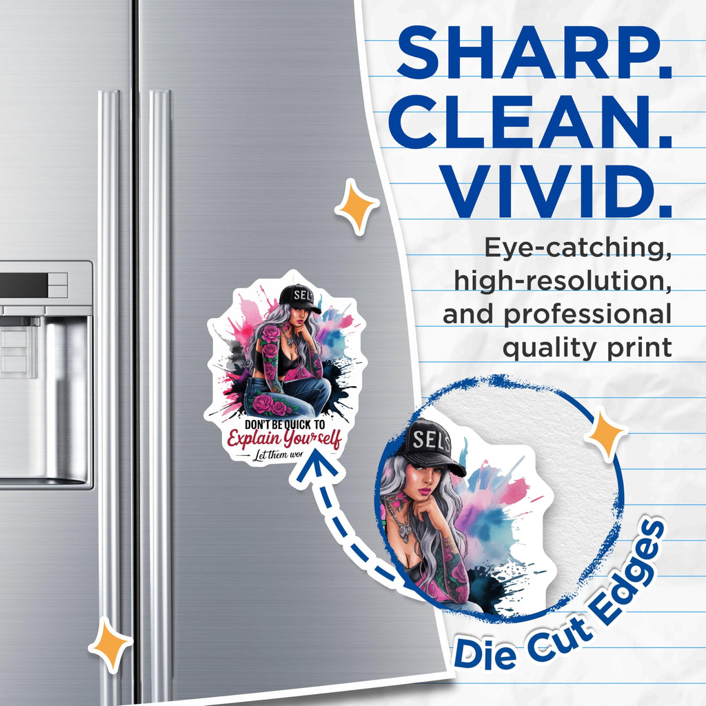 (2 Pack) Tattooed Woman Magnets - Confident Edgy Girl Art - Inspirational Quote - Pink Rose Tattoos - Mysterious Vibe Decor - 5 Inches On Longest Side - Thick Durable Magnet - Made in USA - MAG22800