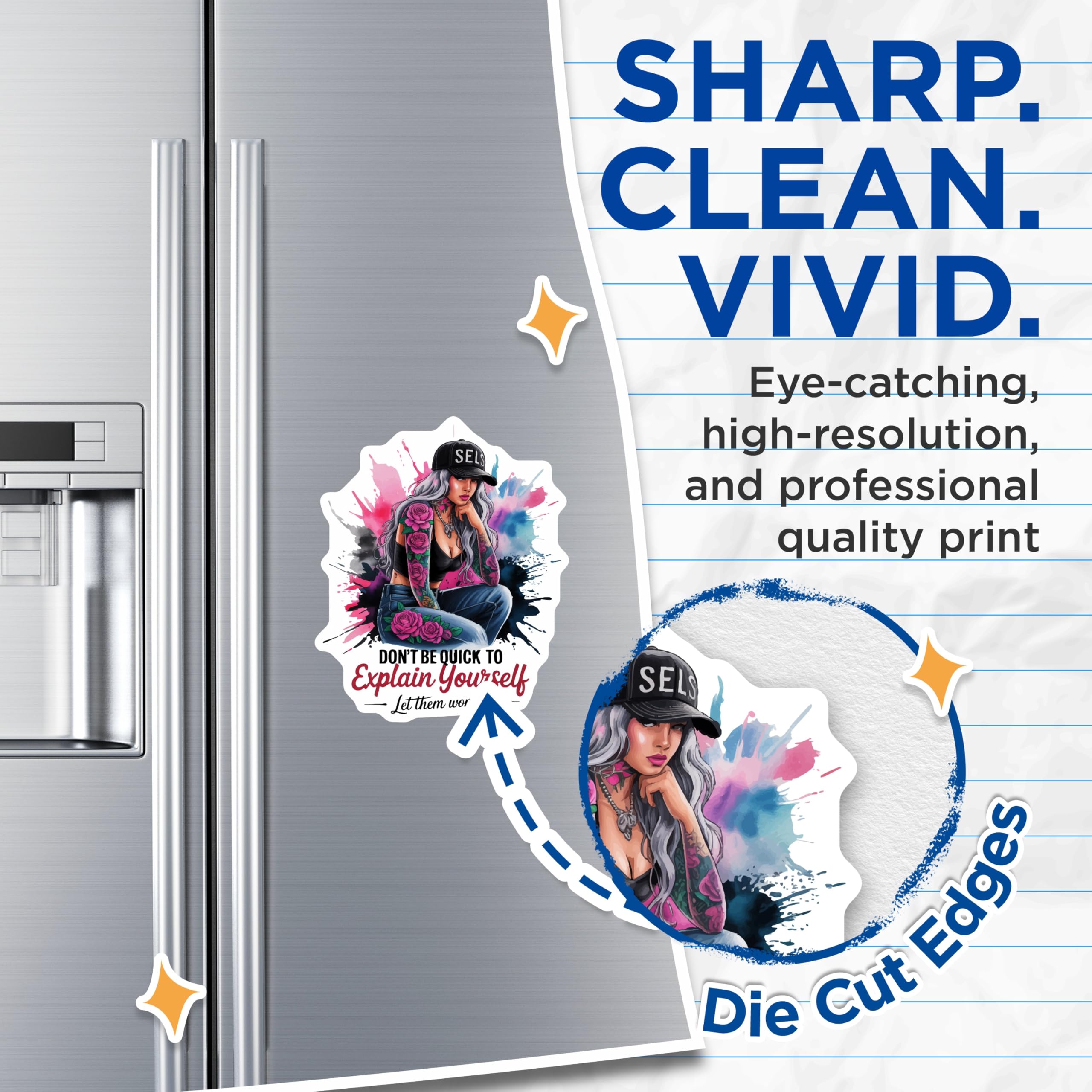 (2 Pack) Tattooed Woman Magnets - Confident Edgy Girl Art - Inspirational Quote - Pink Rose Tattoos - Mysterious Vibe Decor - 5 Inches On Longest Side - Thick Durable Magnet - Made in USA - MAG22800