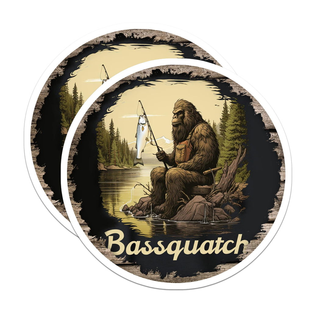 (2 Pack) Bassquatch Fishing Magnets - Bigfoot Humor - Outdoorsman Fridge Fun - 5 Inches On Longest Side - Thick Durable Magnet - Made in USA - MAG28436