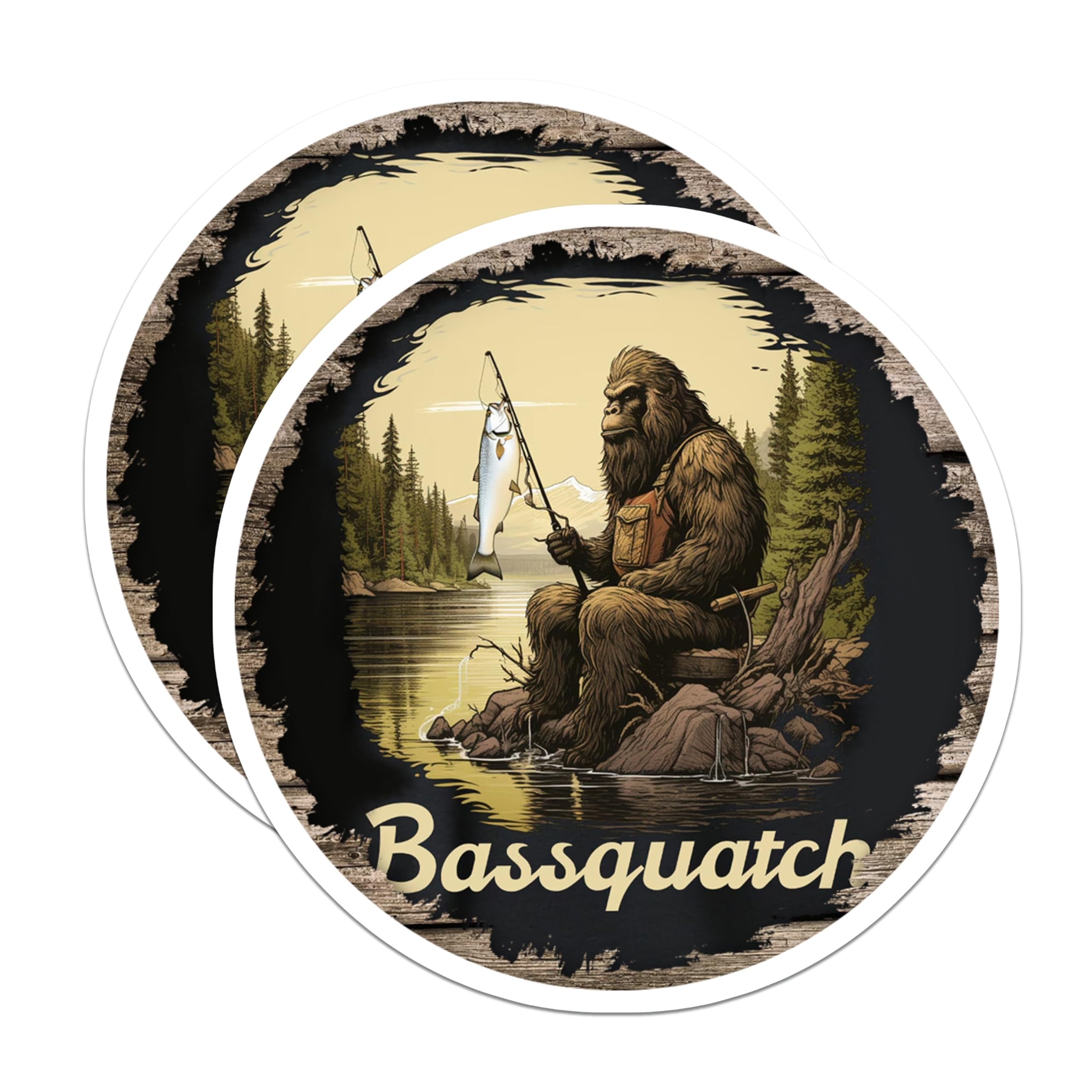 (2 Pack) Bassquatch Fishing Magnets - Bigfoot Humor - Outdoorsman Fridge Fun - 5 Inches On Longest Side - Thick Durable Magnet - Made in USA - MAG28436