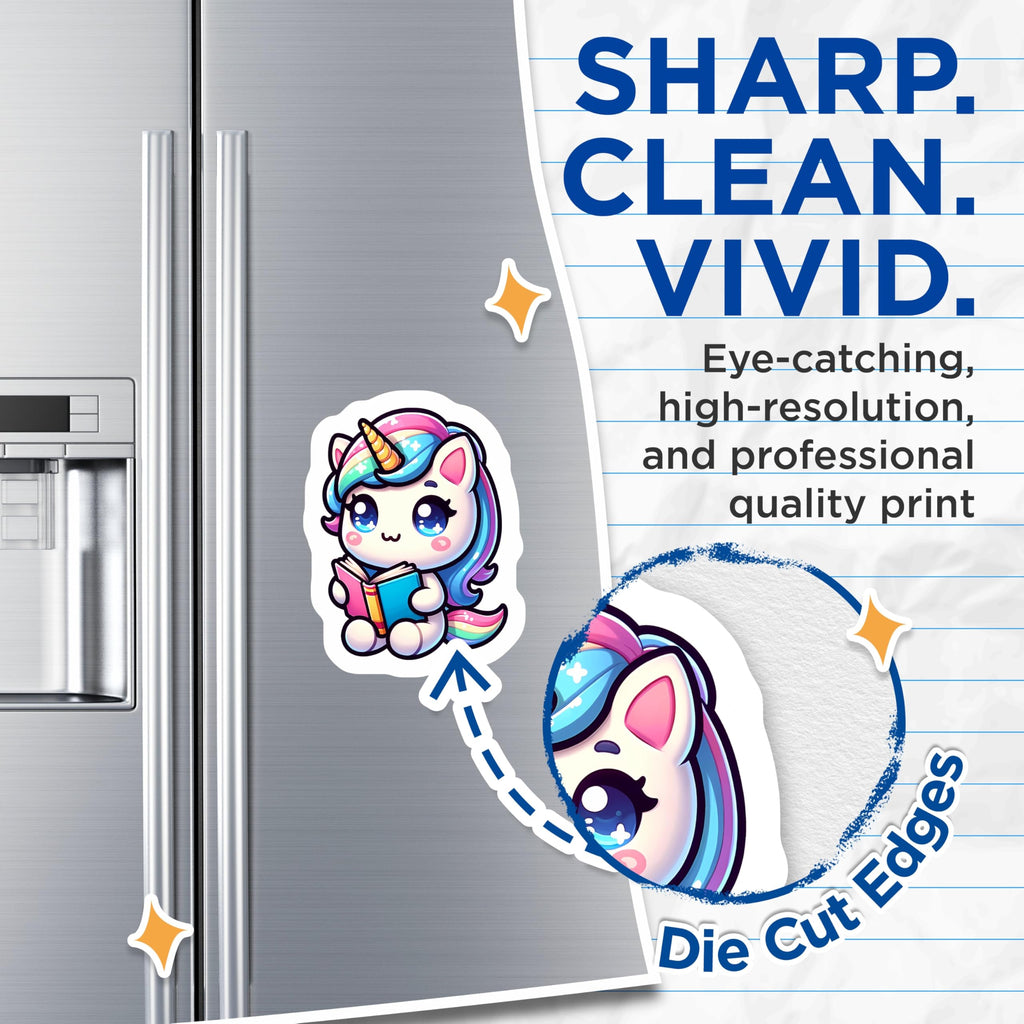 (2 Pack) Chibi Unicorn Reading Magnets - Magical Fantasy Bookworm Decor - Cute Pastel Library Locker Refrigerator Magnet - 5 Inches On Longest Side - Thick Durable Magnet - Made in USA - MAG21591