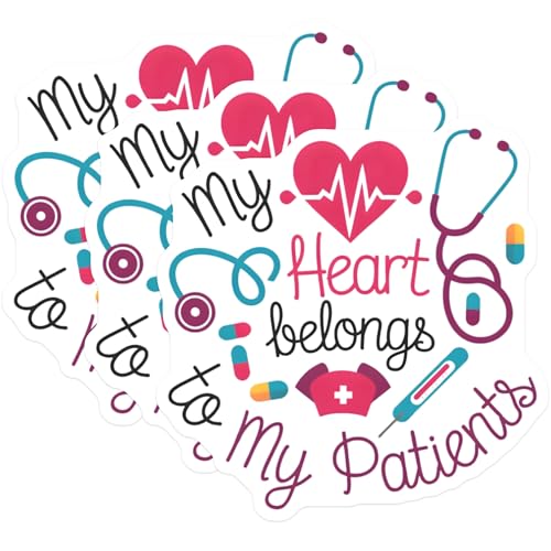 (3 Pack) Nurse Heart Decals - Medical Laptop Decals - Patient Care Stickers- 3 Inches On Longest Side - Easy Peel & Apply - Made in USA - 3MCS5625