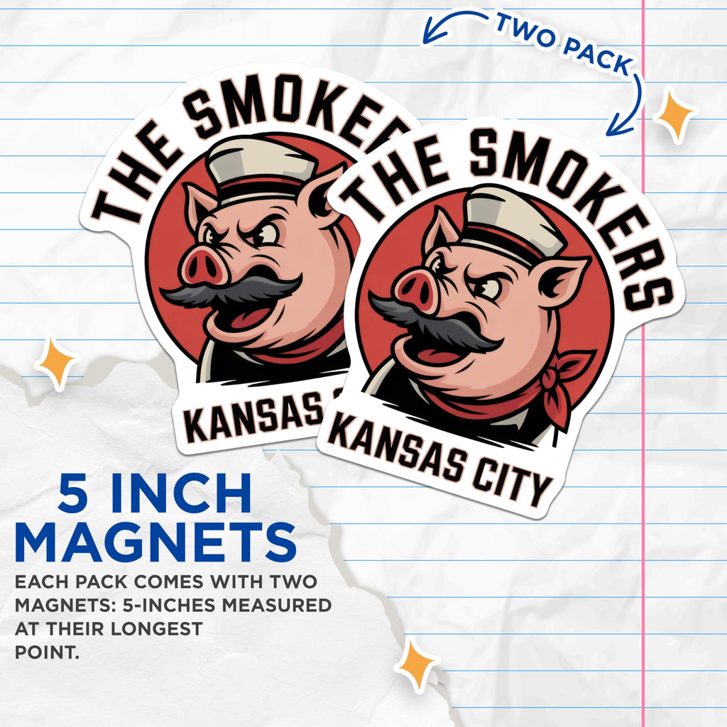 (2 Pack) The Smokers Magnets - Kansas City Pig - Quirky Fridge Decor - 5" On Longest Side - Premium Magnet - for Cars, Refrigerators, Toolboxes, Lockers - Made in USA - MAG17663
