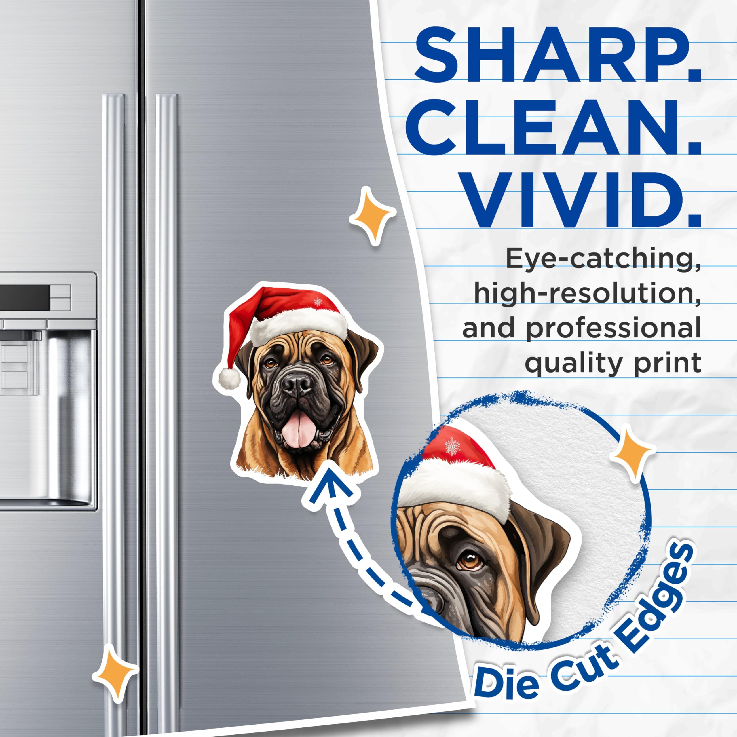 (2 Pack) Christmas Bullmastiff Magnets - Santa Hat Dog Decor - Holiday Pet Lover Present - 5 Inches On Longest Side - Thick Durable Magnet - Made in USA - MAG27520
