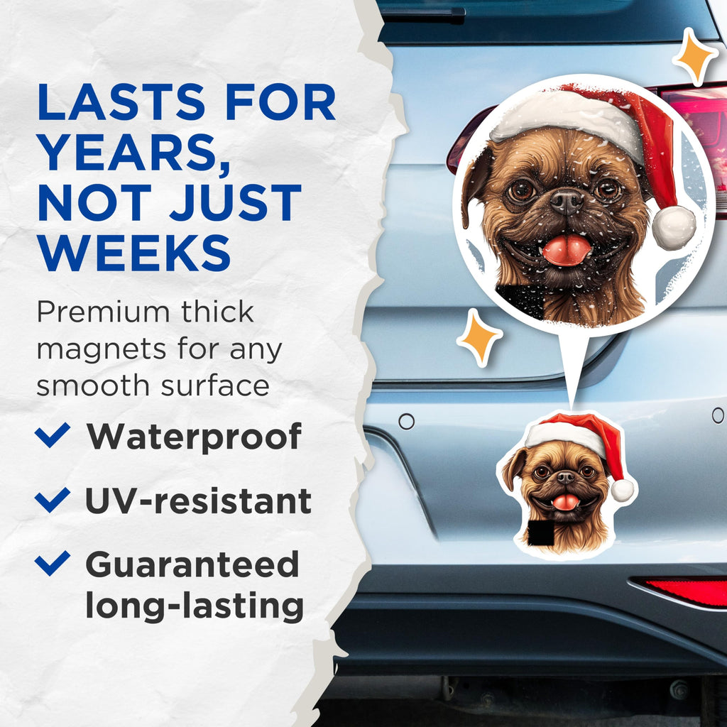 (2 Pack) Christmas Dog Magnets - Santa Hat Doggy - Festive Fridge Decoration - 5 Inches On Longest Side - Thick Durable Magnet - Made in USA - MAG29857