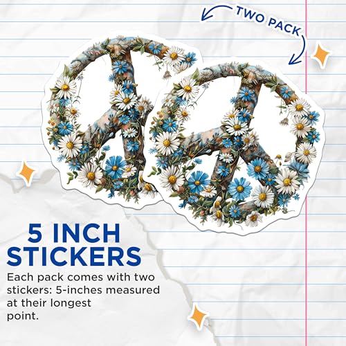 (2 Pack) Peace Sign Flower Stickers - Hippie Decor - 5" On Longest Side - Sticks to Smooth Flat Surfaces - Made in USA - BMCS8863 - BMCS8863