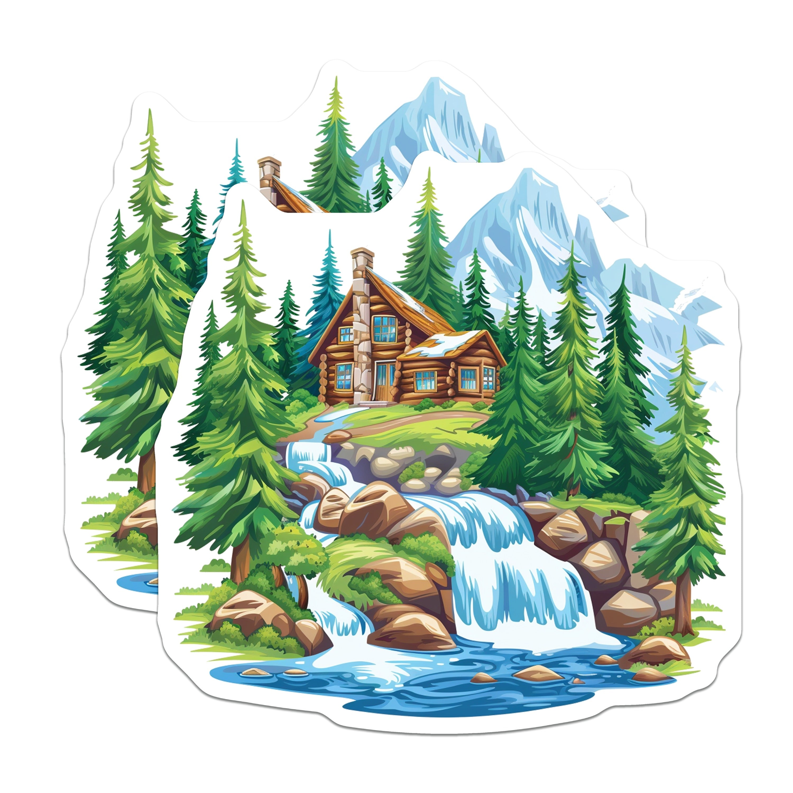(2 Pack) Log Cabin Mountain Scene Magnets - Nature Landscape Decor - Rustic Woodland Fridge Magnet Set for Outdoorsy Home - 5 Inches On Longest Side - Thick Durable Magnet - Made in USA - MAG39609