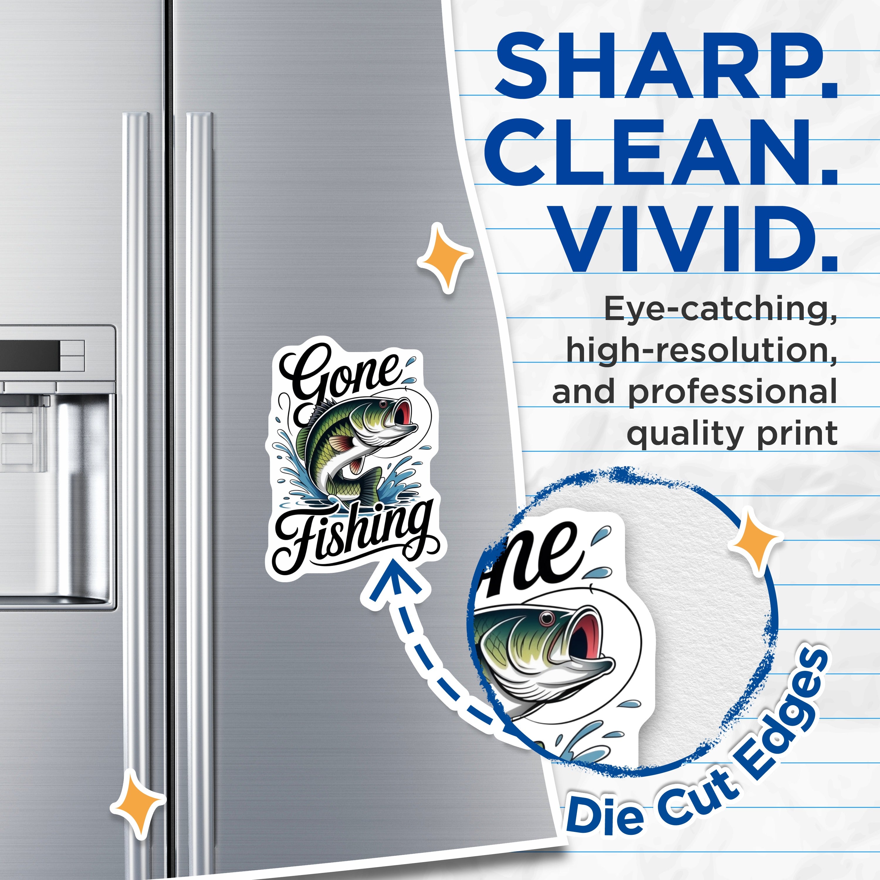 (2 Pack) Gone Fishing Magnets - Bass Fishing Design - Fisherman Decor for Refrigerator - 5 Inches On Longest Side - Thick Durable Magnet - Made in USA - MAG38959