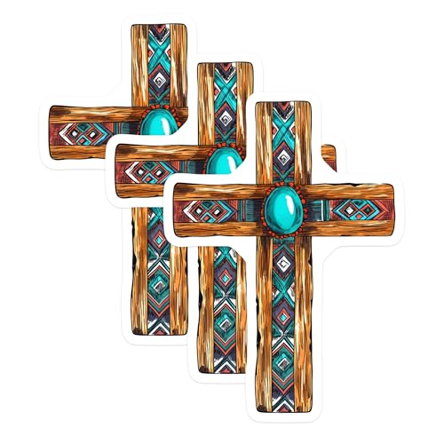 (3 Pack) Turquoise Cross Decals - Southwestern Decal - Rustic Style Decal - 3 Inches On Longest Side - Easy Peel & Apply - Made in USA - 3MCS7502