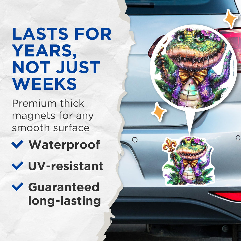 (2 Pack) Alligator Magnets - Fleur De Lis - Louisiana Decor - 5" On Longest Side - Premium Magnet - for Cars, Refrigerators, Toolboxes, Lockers - Made in USA - MAG15242