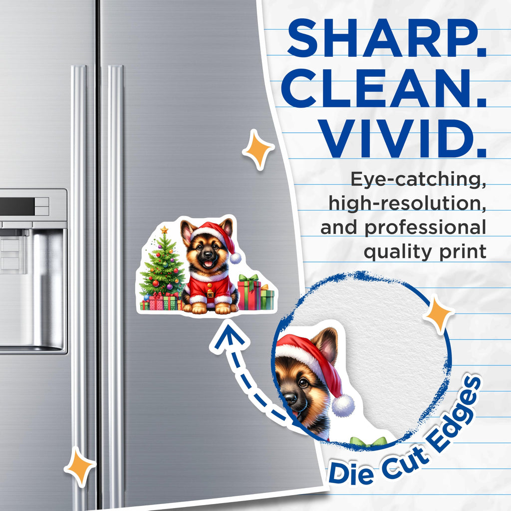 (2 Pack) German Shepherd Christmas Magnets - Puppy Dog Holiday Decor - Santa Hat Pet Lover Fridge - 5 Inches On Longest Side - Thick Durable Magnet - Made in USA - MAG30346