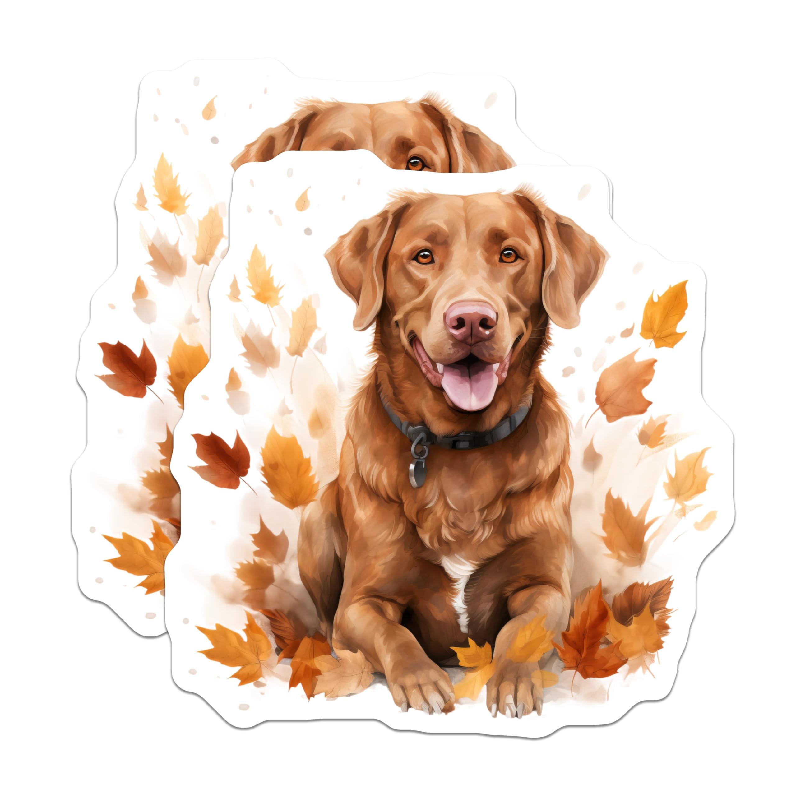 (2 Pack) Autumn Retriever Magnets - Happy Dog Art - Fall Leaves Decor - 5 Inches On Longest Side - Thick Durable Magnet - Made in USA - MAG26723