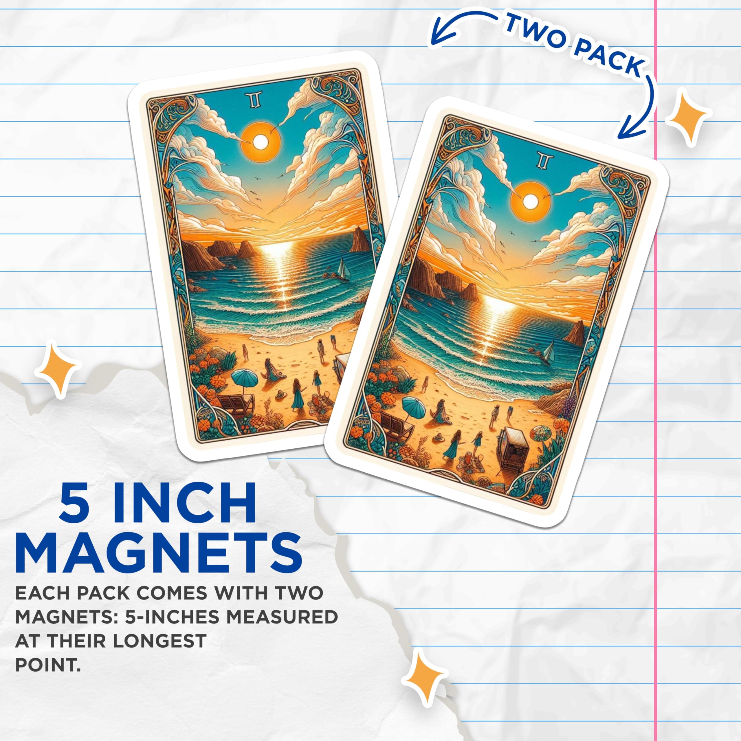 (2 Pack) Beach Tarot Card Magnets - Ocean Art - Summer Vibes - 5" On Longest Side - Premium Magnet - for Cars, Refrigerators, Toolboxes, Lockers - Made in USA - MAG15711