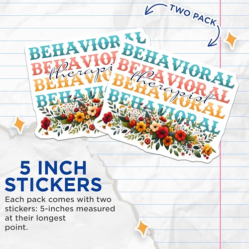 (2 Pack) Behavioral Therapist Stickers - Behavioral Therapy Stickers - Floral Themed Stickers for Behavioral Therapists - 5" On Longest Side - Sticks to Smooth Flat Surfaces- Made in USA - BMCS3174