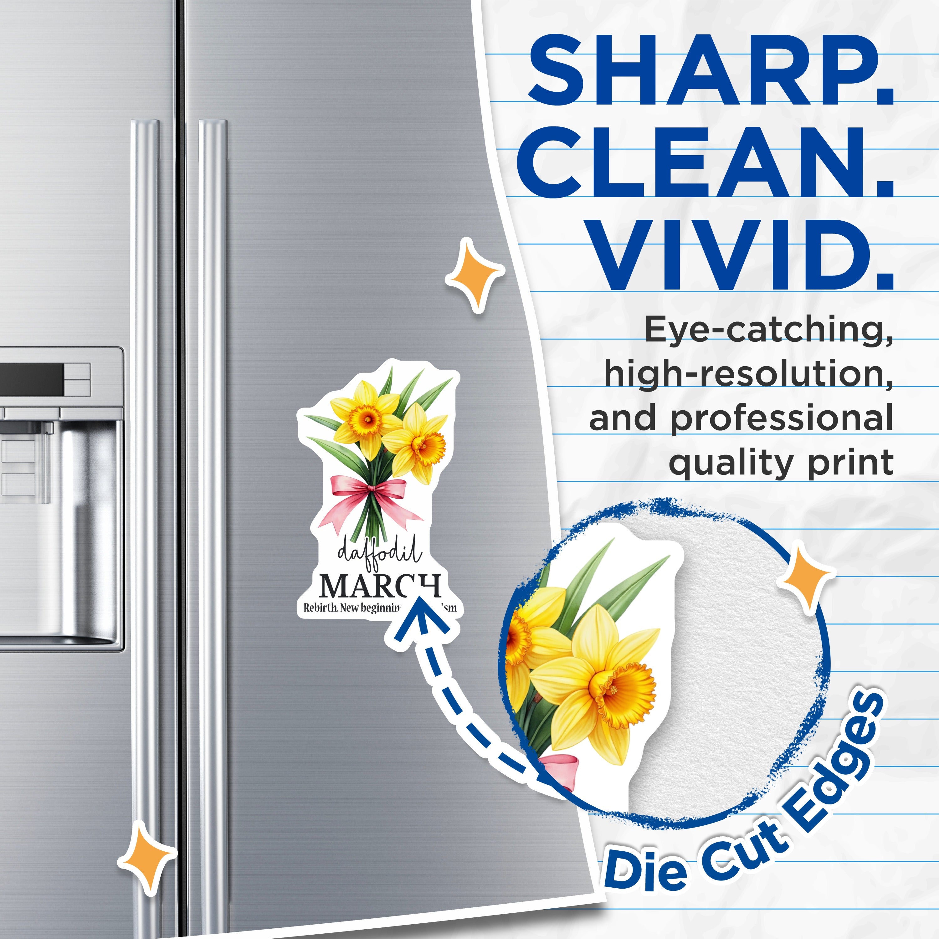 (2 Pack) March Daffodil Magnets - Spring Flower Botanical - Rebirth New Beginnings Optimism Fridge Magnets - 5 Inches On Longest Side - Thick Durable Magnet - Made in USA - MAG39612