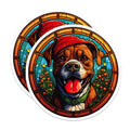 (2 Pack) Stained Glass Christmas Dog Magnets - Boxer Santa Hat Pet Decor - Holiday Animal Refrigerator Display - 5 Inches On Longest Side - Thick Durable Magnet - Made in USA - MAG23684