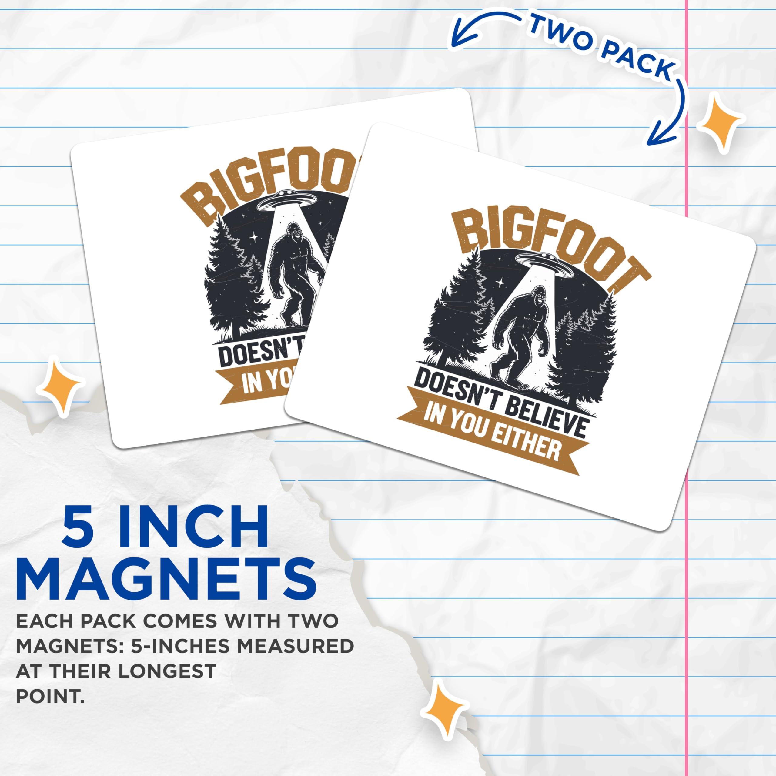 (2 Pack) Bigfoot Sasquatch Magnets - Humorous Cryptid UFO Alien Encounter - Refrigerator Locker Appliance Decor - 5 Inches On Longest Side - Thick Durable Magnet - Made in USA - MAG21714