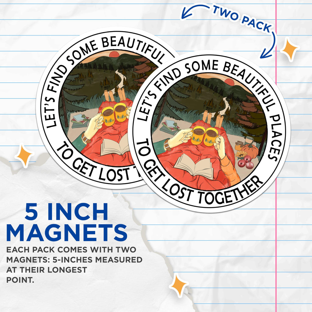 (2 Pack) Beautiful Places Magnets - Outdoor Inspired - Cozy Campfire Magnets - 5" On Longest Side - for Cars, Fridges, Toolboxes - Made in USA - MAG4173