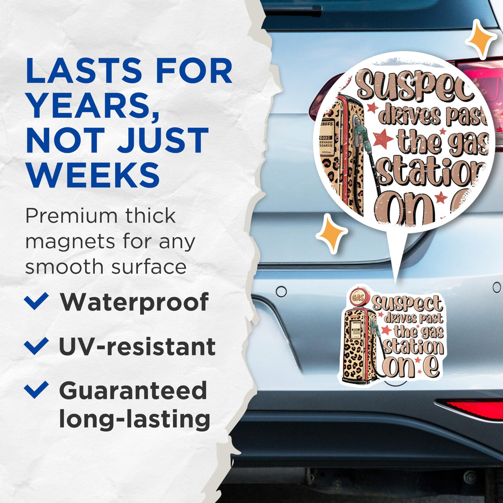 (2 Pack) Funny Gas Pump Magnets - Leopard Print Vehicle Decor - Running On Empty Sarcasm Quote - 5 Inches On Longest Side - Thick Durable Magnet - Made in USA - MAG20600