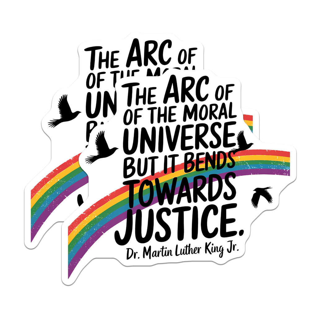 (2 Pack) Moral Universe Quote Stickers - Inspirational Rainbow Decal - Motivational Justice Stickers - 5" On Longest Side - Sticks to Smooth Flat Surfaces - Made in USA - BMCS3756