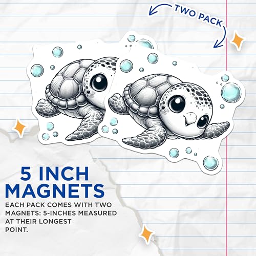 (2 Pack) Sea Turtle Decor Magnet - 5" On Longest Side - Sticks to Smooth Flat Surfaces - Made in USA - MAG10101