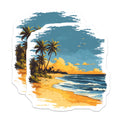 (2 Pack) Tropical Beach Sunset Magnets - Ocean Shoreline Art - Palm Tree Island Scene - Coastal Home Decor Accents - 5 Inches On Longest Side - Thick Durable Magnet - Made in USA - MAG24271
