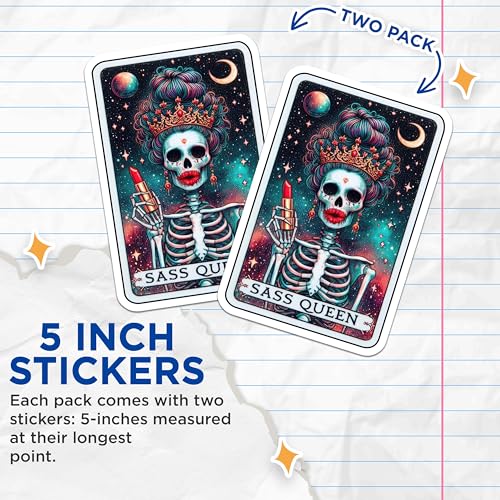 (2 Pack) Sass Queen Stickers - Space Skeleton Stickers - Red Lipstick Art Stickers - 5" On Longest Side - Sticks to Smooth Flat Surfaces - Made in USA - BMCS5293