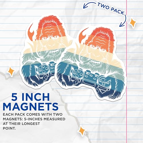 (2 Pack) Funny Gamer Sasquatch Magnets - Bigfoot Gaming Magnets - Retro Style Yeti Magnets - 5" On Longest Side - for Cars, Refrigerators, Toolboxes, Lockers - Made in USA BMCS3362