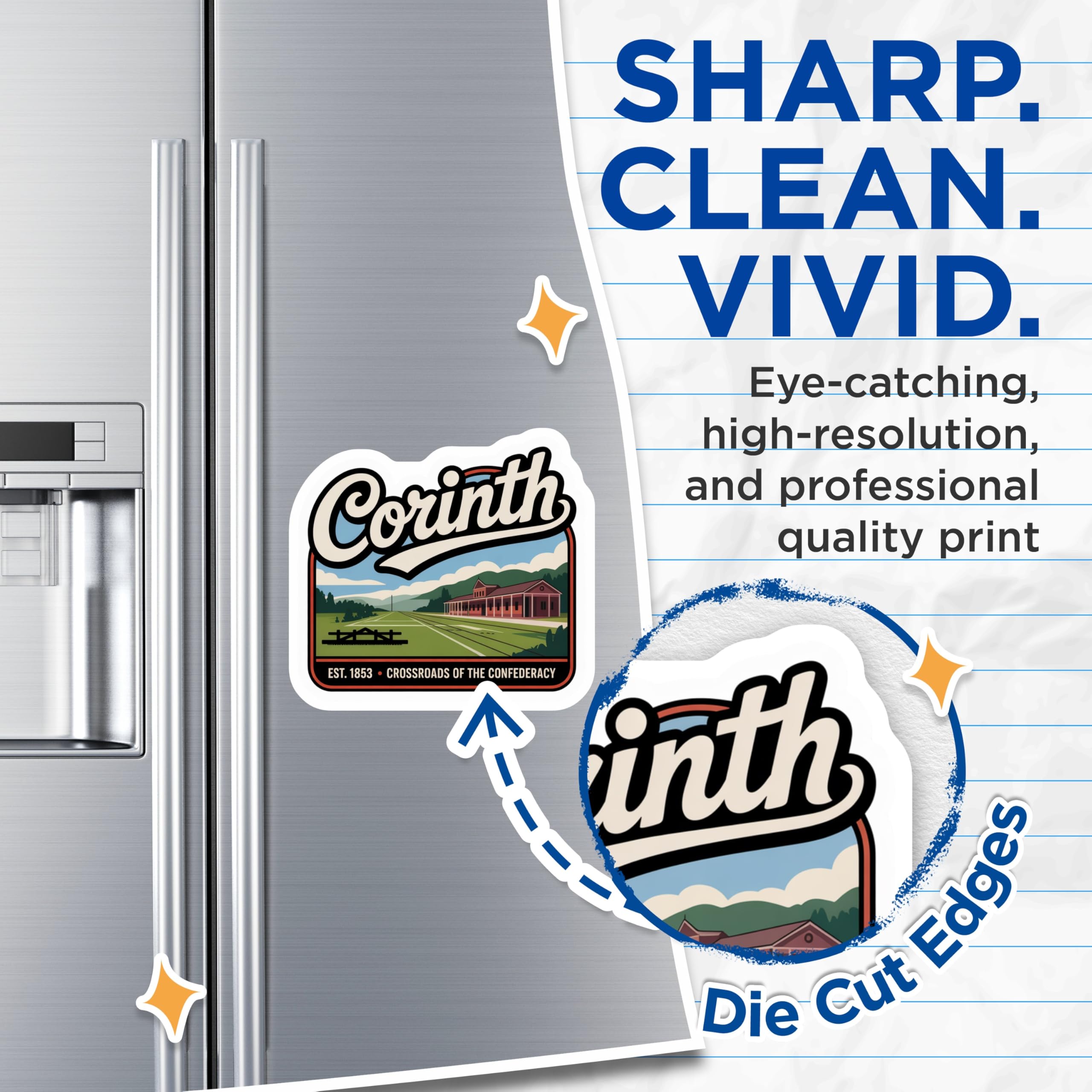 (2 Pack) Corinth Mississippi Magnets - Travel Souvenir - USA City Refrigerator Magnet - 5" On Longest Side - Premium Magnet - for Cars, Refrigerators, Toolboxes, Lockers - Made in USA - MAG17316