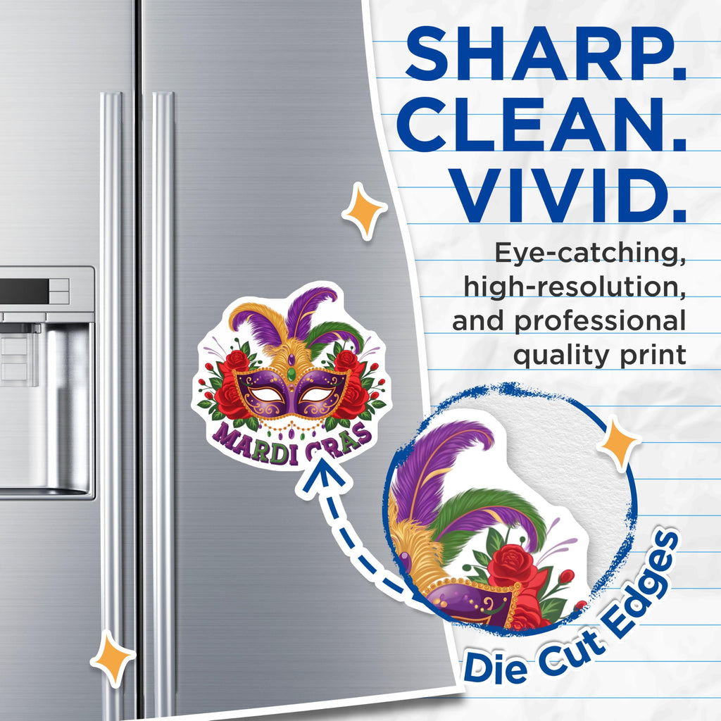 (2 Pack) Mardi Gras Magnets - Mask with Feathers - Decorative Festival Magnets - 5" On Longest Side - Premium Magnet - for Cars, Refrigerators, Toolboxes, Lockers - Made in USA - MAG16254