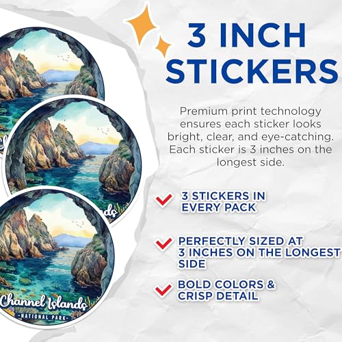 (3 Pack) Channel Islands Decals - National Park Decal - Island Laptop Decal - 3 Inches On Longest Side - Easy Peel & Apply - Made in USA - 3MCS0496