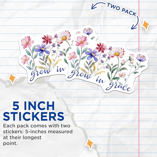 (2 Pack) Floral Inspirational Stickers - Flower Quote Decals - 5" On Longest Side - Sticks to Smooth Flat Surfaces - Made in USA - BMCS8572 - BMCS8572