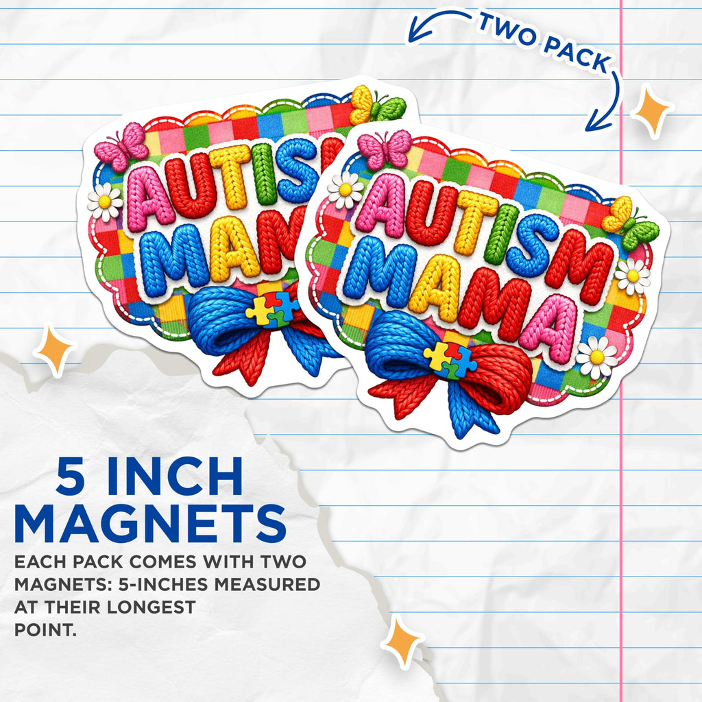 (2 Pack) Autism Mama Magnets - Support Awareness Decor - Puzzle Piece Advocate - 5 Inches On Longest Side - Thick Durable Magnet - Made in USA - MAG22827