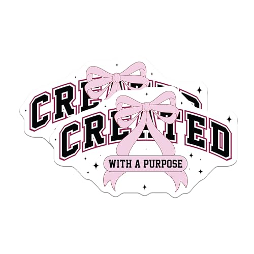 (2 Pack) Created with A Purpose Stickers - Motivational Sticker - Pink Ribbon Decal - 5" On Longest Side - Sticks to Smooth Flat Surfaces - Made in USA - BMCS6465