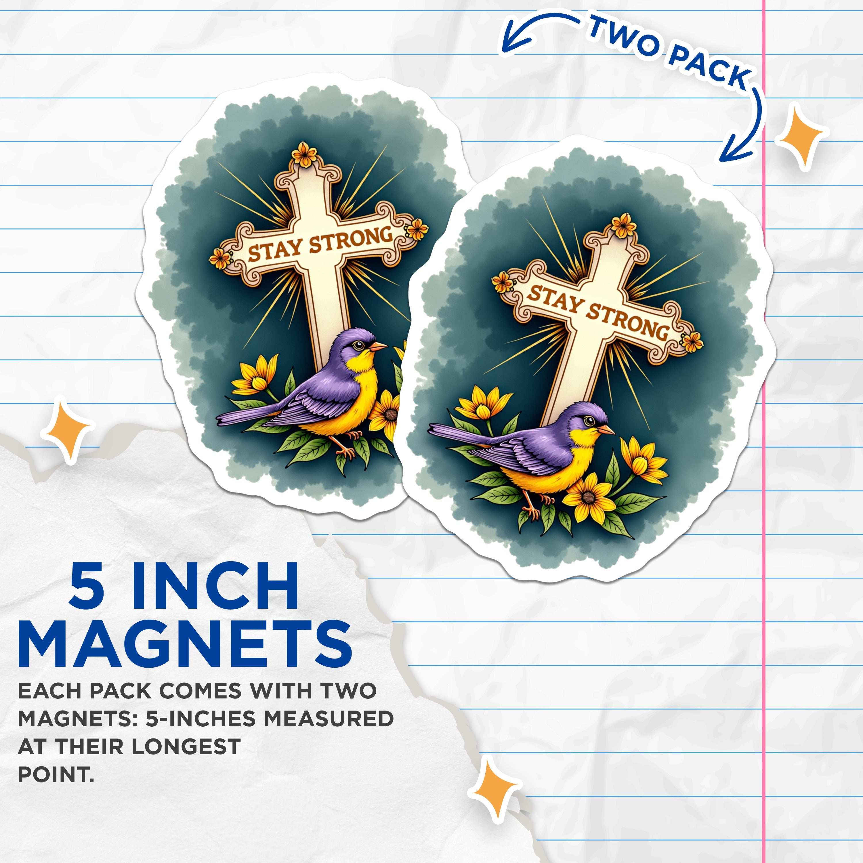 (2 Pack) Inspirational Christian Magnets - Stay Strong Bird Decor - Religious Faith Reminder - 5 Inches On Longest Side - Thick Durable Magnet - Made in USA - MAG38980