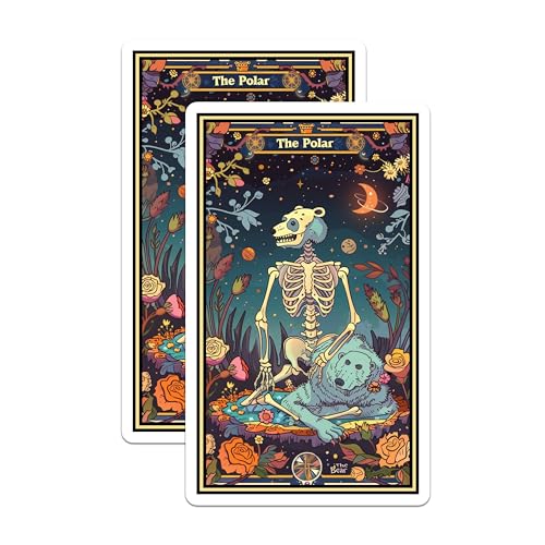 (2 Pack) The Polar Bear Skeleton Magnets - Animal Tarot Card Artwork - Unique Fridge Magnets - Skeleton Bear Kitchen - 5" On Longest Side - for Cars, Fridges, Toolboxes - Made in USA - MAG3665