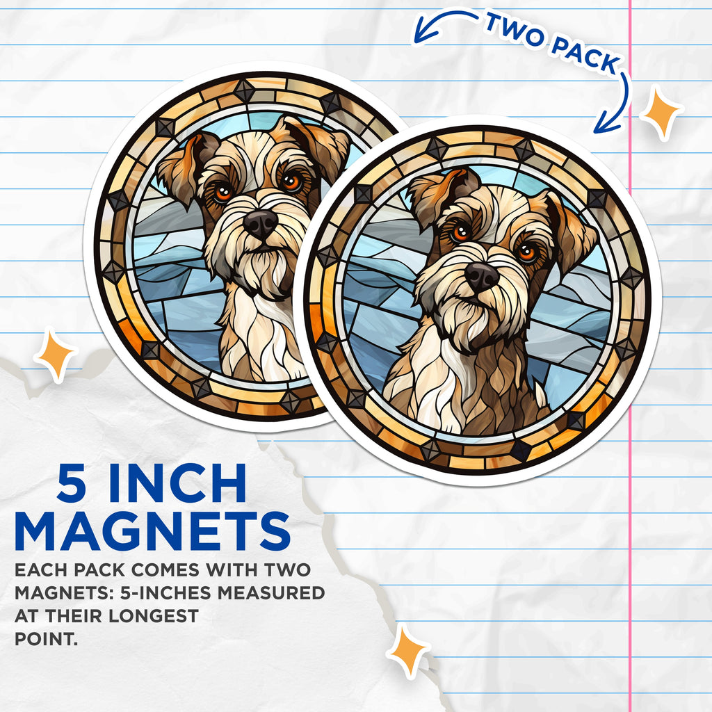 (2 Pack) Schnauzer Dog Magnets - Stained Glass Pet Art - Animal Lover Fridge Decor - 5 Inches On Longest Side - Thick Durable Magnet - Made in USA - MAG37128