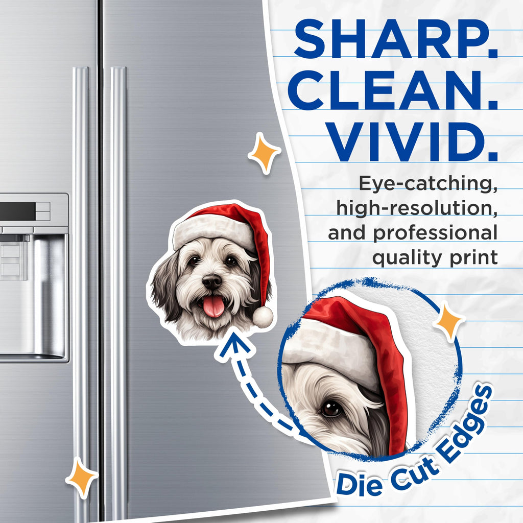 (2 Pack) Christmas Dog Magnets - Adorable Santa Hat Puppy - Pet Lover Holiday Refrigerator Decor - 5 Inches On Longest Side - Thick Durable Magnet - Made in USA - MAG28038