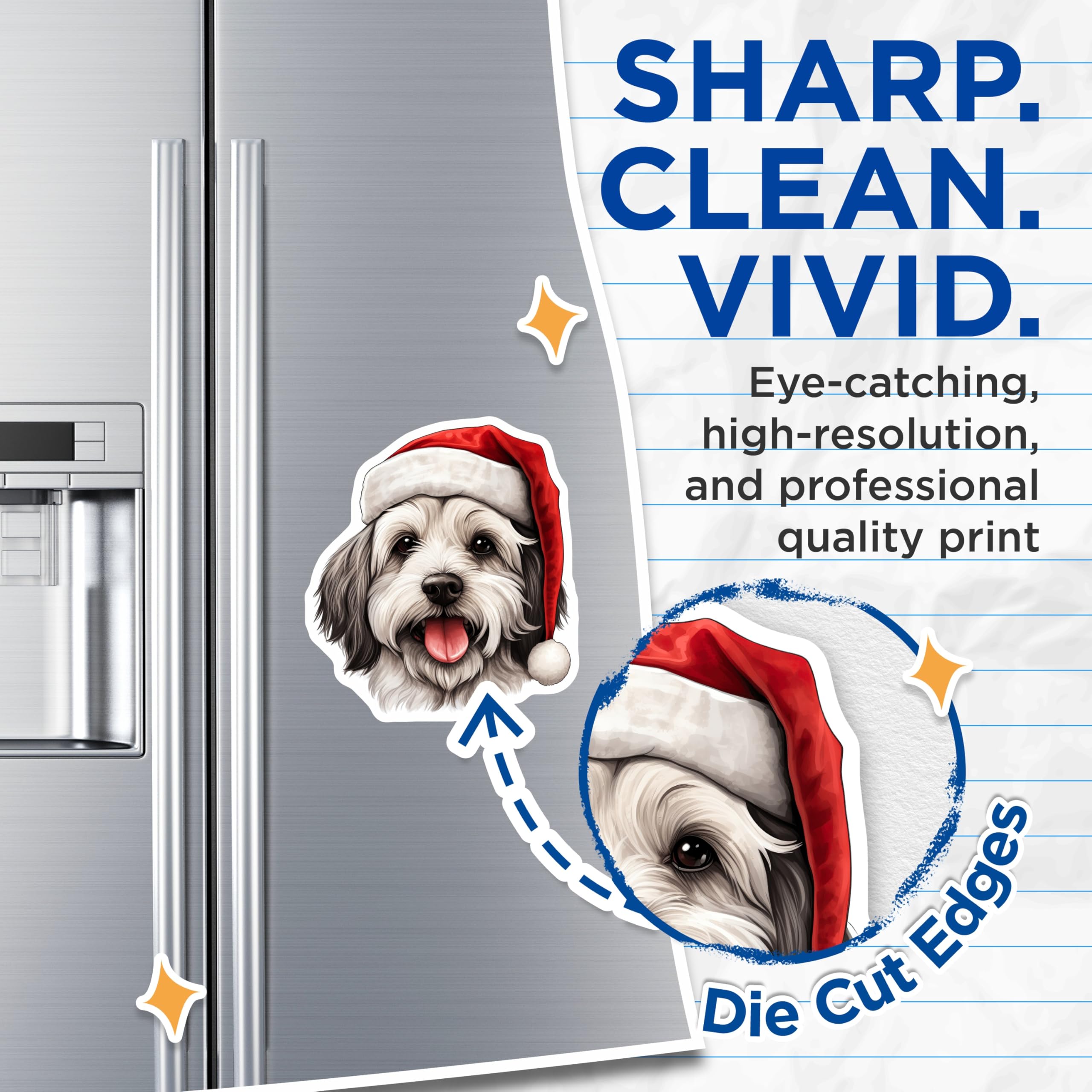 (2 Pack) Christmas Dog Magnets - Adorable Santa Hat Puppy - Pet Lover Holiday Refrigerator Decor - 5 Inches On Longest Side - Thick Durable Magnet - Made in USA - MAG28038