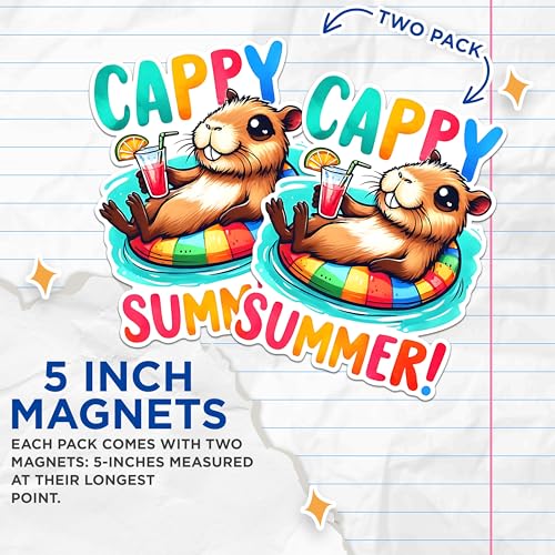 (2 Pack) Cappy Summer Magnets - Relaxing Animal Magnets - Cute Drink Magnets- 5" On Longest Side - for Fridges, Toolboxes, Cars - Made in USA - MAG2664