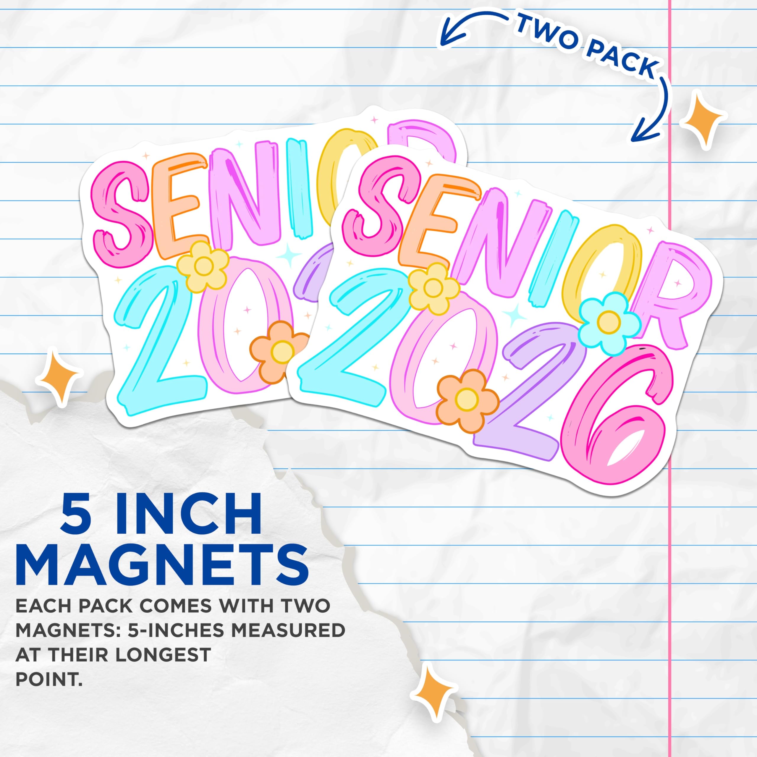 (2 Pack) Senior 2026 Magnets - Graduation Year Decor - Class of 2026 Celebration- 5" On Longest Side - Sticks to Smooth Flat Surfaces - Made in USA - MAG11636
