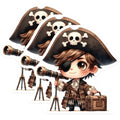 (3 Pack) Pirate Boy Decals - Cute Cartoon Decal - Laptop Decals- 3 Inches On Longest Side - Easy Peel & Apply - Made in USA - 3MCS5276